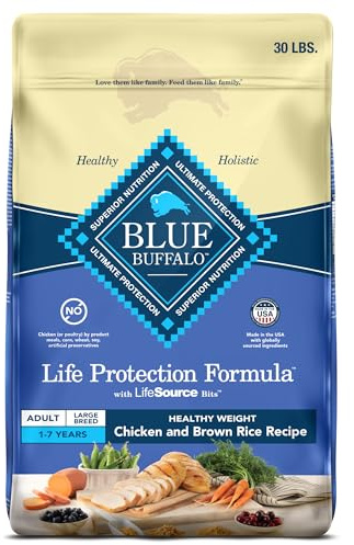 Blue Buffalo Life Protection Formula Healthy Weight Large Breed Adult Dry Dog Food for Weight Control, Made with Natural Ingredients, Chicken & Brown Rice Recipe, 30-lb Bag