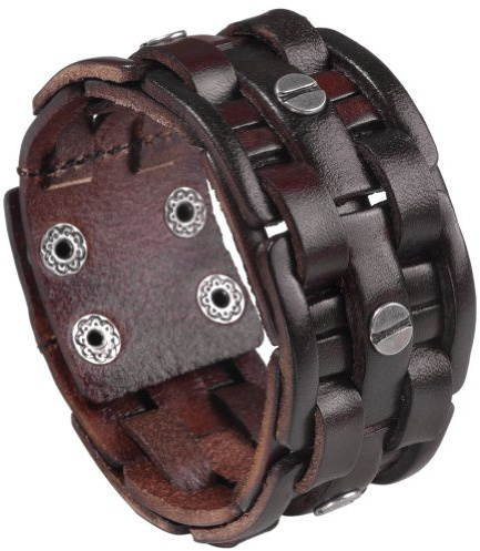 Zysta Punk Gothic Mens Genuine Leather Braided Bracelet Wristband Cuff Bangle 8.5-9 Brown