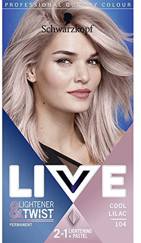 Schwarzkopf LIVE Lightener + Twist Permanent Purple Hair Dye, 2 in 1 Formula, Lightens and Colours Up To 3 Levels- Cool Lilac 104