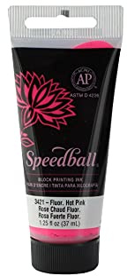 Speedball - Tinta soluble en agua de 37 ml, color rosa intenso fluorescente, impresión de bloque, impresión de lino, serigrafía, kit para artistas