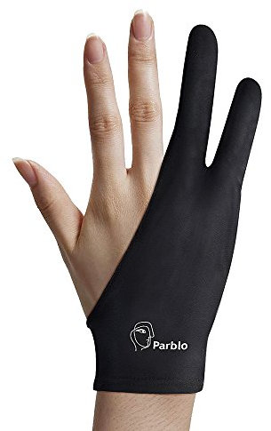 Parblo PR-01 Guante de artista de dos dedos para tableta de dibujo gráfico, guante de dibujo digital para mano derecha e izquierda, talla única