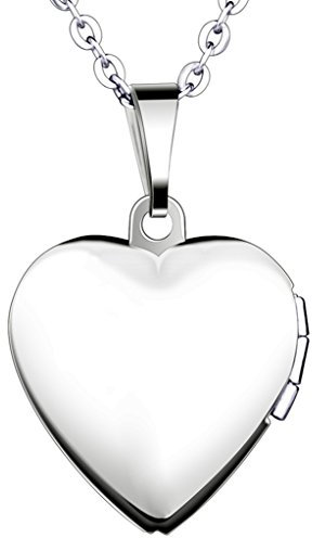 Yumilok Edelstahl Foto Medaillon zum Öffnen Photo Bilder Amulett Silberfarben Blau Herzanhänger Halskette Kette mit Anhänger für Damen Mädchen