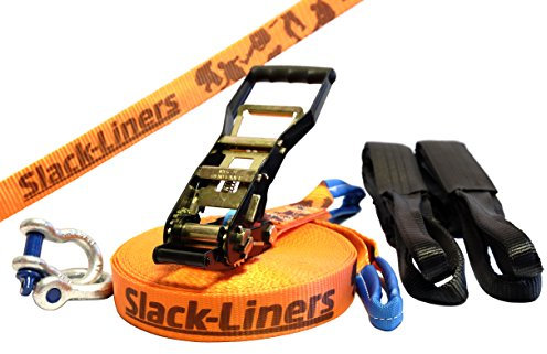 Slack-Liners 6 Teiliges Slackline-Set ORANGE - 50mm breit, 30m lang - mit Langhebelratsche Made in Germany