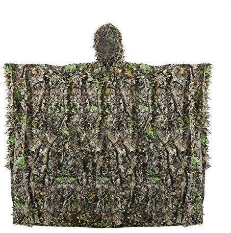 Outdoor Adults 3D Leaves Camouflage Poncho Camo Cape Cloak Stealth Ghillie Suit Military CS Woodland Hunting Clothing Free Size