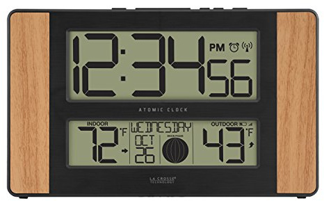 La Crosse Technology Atomic Digital Clock with Outdoor Temperature, Wood Oak, 0