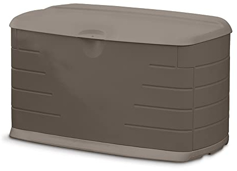 Rubbermaid Medium Resin Outdoor Storage Deck Box (73 Gal), Weather Resistant, Brown, Deck Organization for Home/Backyard/Pool Chemicals/Toys/Garden Tools/Porch/Patio Cushions