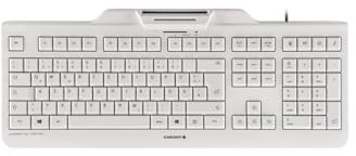 CHERRY KC 1000 SC, Kabelgebundene Security-Tastatur mit integriertem Kartenleser, Deutsches Layout (QWERTZ), Plug & Play (USB-A), Flaches Design, Weiß-Grau