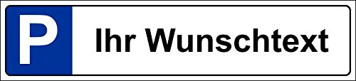 Parkplatzschild 52x11 cm personalisiert mit Wunschtext oder Kennzeichen – stabile 3 mm Aluverbundplatte wetterfest