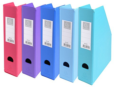 Exacompta- Réf. 90170E - Lot de 10 porte-revues en carton extra rigide recouvert de plastique, livrés à plat - Dos de 7 cm - Dimensions 23 x 31 cm - Pour du format A4 - 5 couleurs pastels assorties