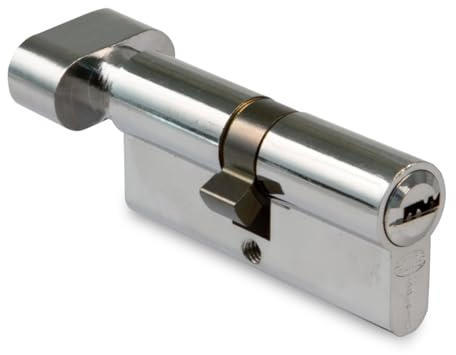 Amig - Cilindro de seguridad con muletilla - Cerradura para puertas - Bombín de Alta Seguridad - Antiganzúa y Antitaladro - Incluye 5 llaves - Cromado Brillo - Medidas: 90 (45-45 mm)