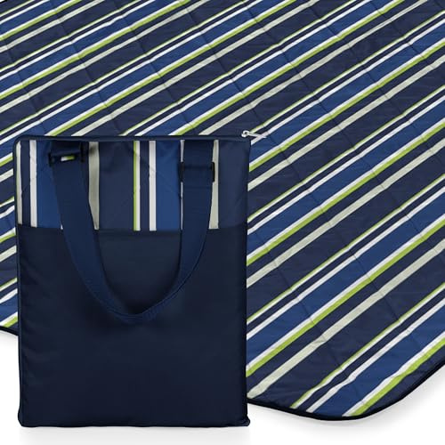 Picnic Time ONIVA - a brand - Vista Outdoor Picnic Blanket & Tote - Beach Blanket - Camping Blanket, (Blue Stripe Pattern with Navy Blue Exterior)