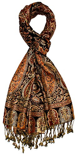 Lorenzo Cana varumärken män scarf scarf stola kuvert naturfiber överdådigt mönster i harmoniska bruna färger med fransar 70 cm x 200 cm – 7816611, Rostbrun guld beige brun, 70 x 210 cm