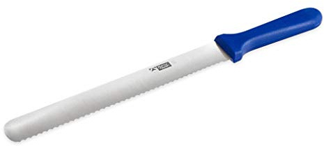 Thermohauser Bagarkniv (stål, rostfri), ensidig tandad kant, med blått plasthandtag, blad 26 cm, blått handtag