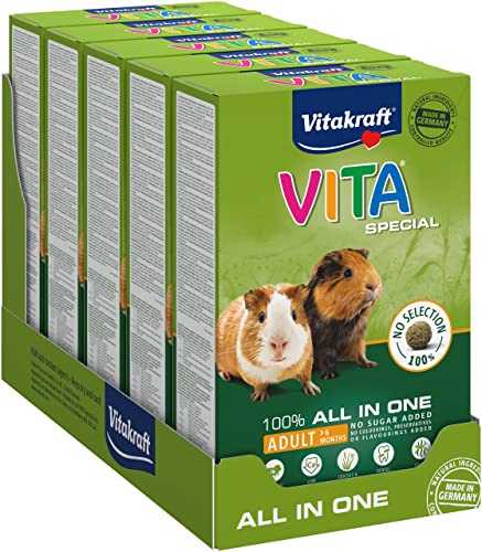 Vitakraft Vita Special All Ages, alimento principal para cobayas, con hierbas y pastos, para una digestión óptima, sin azúcares añadidos ni cereales (5x 600g)