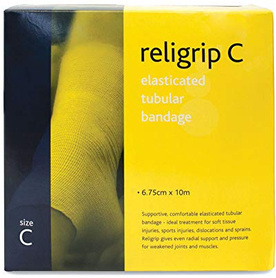 Reliance Medical Religrip Elasticated Tubular Bandage - Supportive and Comfortable for Soft Tissue Injuries, Dislocations, and Sprains, C Size, Medium Arms, Small Ankles, 6.75 cm x 10 m