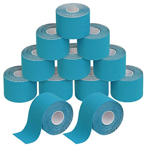 BB Sport 12 Rollos Cinta Kinesiología Tape Muchos Colores 5 m x 5 cm Cinta Muscular E- Book Ejemplos Aplicación, Color:azul claro