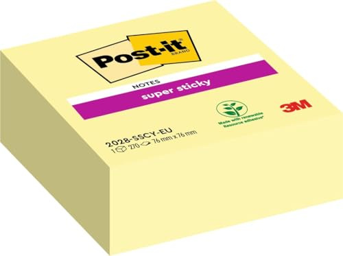 Post-it 2028-SCY Super Sticky kuber, 76 x 76 mm, 270 ark, gul