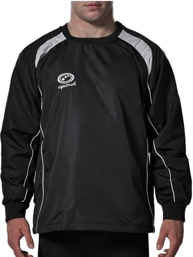 OPTIMUM Giacca Antivento Uomo & Ragazzi: impermeabile e isolante per sport come calcio, rugby e trekking. Manica lunga, polsini elasticizzati, calda e pullover. Colore nero/bianco, taglia piccola.