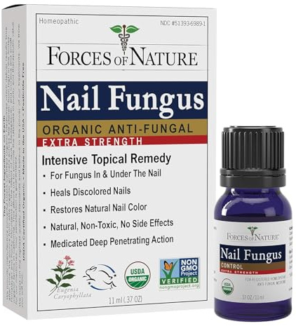 Forces of Nature Toenail Nail Fungus Treatment Extra Strength, Organic Antifungal Restores Appearance of Toenails and Fingernails, Homeopathic Medicine for Cracked, Dry and Damaged Nails, 11ml (0.37 fl oz)
