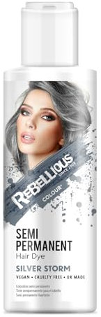 Rebellious Colours Vegan Semi Permanent Hair Dye Colour 100ml (Silver Storm)