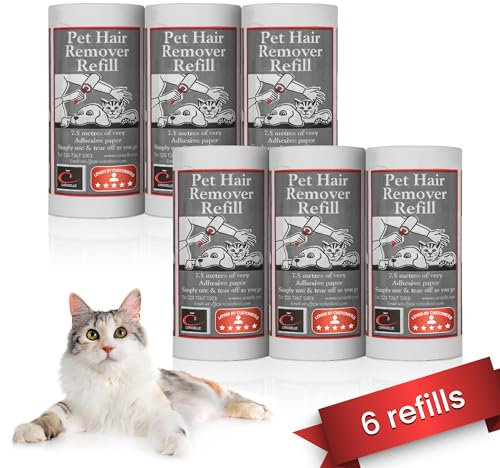 CARASELLE Pet Hair Remover Refill - Super Adhesive - Picks up Lint, Hair & Debris! Multi-Purpose Dog Cat Hair Lint Roller also for Cleaning Clothes & Washing Machine (7.5 metres, pack of 6 refills)