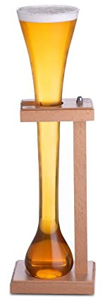 Drinkstuff Glass Half Yard of Ale with Stand – 700ml Yard Glass holds 1.2 Pints, Birch Wood Stand, Gift‑Boxed Novelty Half Yard Glass for Parties, Gifting & Drinking Challenges