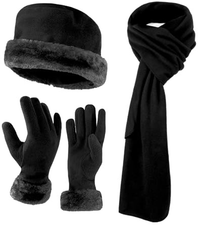 boxed-gifts Women's Warm Fleece Hat Scarf and Glove Matching Set - Fur Trim Gift Set