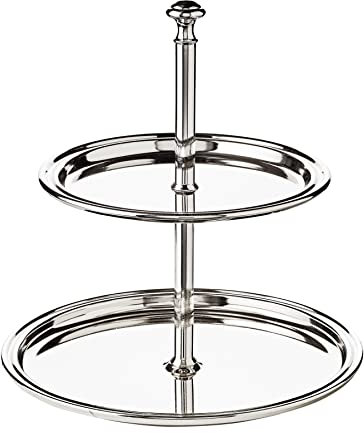 Edzard Etagere with 2 Levels, Thread Edge, Silver Plated, Height 8,7 in
