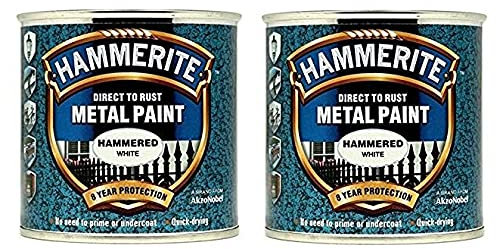 Hammerite Hammered White Direct To Rust Metal Paint Restore 250ml x 2
