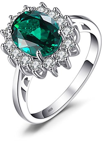 JewelryPalace 2.8 ct Elégant Diana Princesse Kate Middleton Bague Femme en Argent Sterling 925 en Emeraude de Synthèse Verte Taille 54