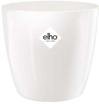 elho Brussels Diamond Round 16 - Flower Pot Indoor - 100% Recycled Plastic - Ø 15.8 x H 14.5 cm - White/White