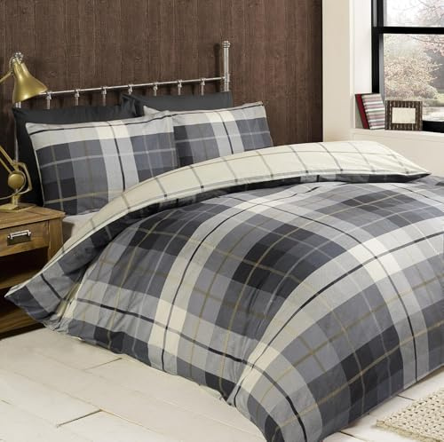 Rapport Home 100% Brushed Cotton Double Duvet Cover Set - Cosy Soft Blue Bedding with 2 Pillowcases (200 x 200 cm)