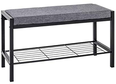 HAKU Möbel Banco para zapatos gris, negro, Metal, tejido textil - Dim.: AN 80 cm x AL 48 cm x P 32 cm, Estilo: Moderno