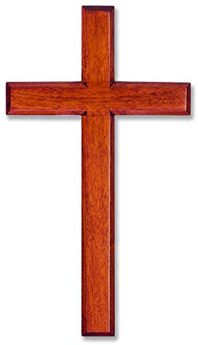 Wall Cross Solid Mahogany Wooden Carved, 6 x 12 Inches, White Box