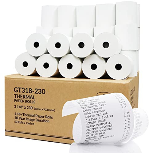 Gorilla Supply 48 gsm Thermal Paper Receipt Roll 3-1/8 x 230' BPA Free 50 Rolls