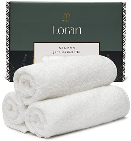 Loran White Washcloths Set of 6 Soft Facial Cloths 10” x 10” 100% Viscose Derived from Bamboo Spa-Like Feel Silky Face Cloth for Skin Cleansing