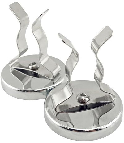 Master Magnetics RB50NPCX2 Magnetic Hook, Round Base Magnet Fastener with Steel Clip Chrome Plate, 2.04 Diameter, 2.210 Total Height, 35 Pounds, Silver (Pack of 2)