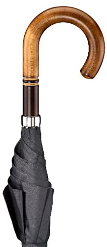 Gehstock Stützschirm COUNTRY, eleganter Rundhakengriff aus Ahornholz, bicolor gebeizt und seidenmatt lackiert, vernickeltes Stabil-Gestell mit 8 Doppelstreben aus ABS, hochwertiger schwarzer Stoff, inklusiv Stoffhülle