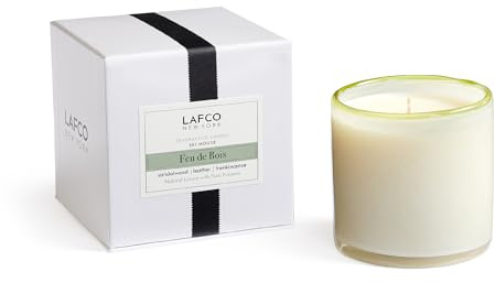 LAFCO New York Signature Candle, Feu de Bois - 15.5 oz - 90-Hour Burn Time - Reusable, Hand Blown Glass Vessel - Made in The USA