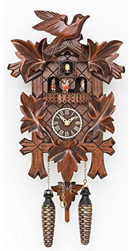 Trenkle Quarz Kuckucksuhr 5-Laub, Vogel, mit Musik TU 376 QMT