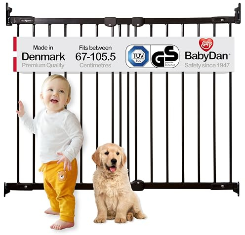 BabyDan FlexiFit, 67-105.5 cm, Extendable and Flexible Stair Gate/Baby Gate/Safety Gate, Metal, Black, Made in Denmark - (Pet Gate/Dog gate)