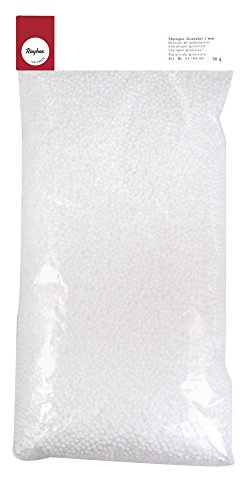 Rayher 3316400 Small Polystyrene Beads Filling for Cushions and Toys, Beanbag Filling balls, White, 3 mm, 50 g
