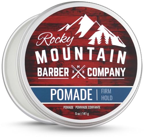 Rocky Mountain Barber Company Pomade for Men - 5 oz Tub Classic Styling Product with Strong Firm Hold for Side Part, Pompadour & Slick Back Looks – High Shine & Easy to Wash Out – Water Based