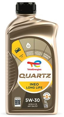 TotalEnergies Quartz INEO Long Life 5W30 Engine Oil - ACEA C3, API SP - Low SAPS - Age-Resistance Technology - Advanced Synthetic Motor Oil Lubricant - 1L