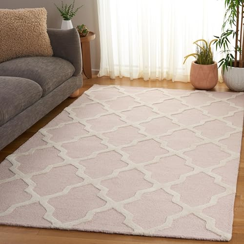 Safavieh Trellis Indoor Hand Tufted Rectangle Area Rug, Cambridge Collection, CAM121, in Light Pink / Ivory, 152 X 244 cm for Living Room, Bedroom or Any Indoor Space