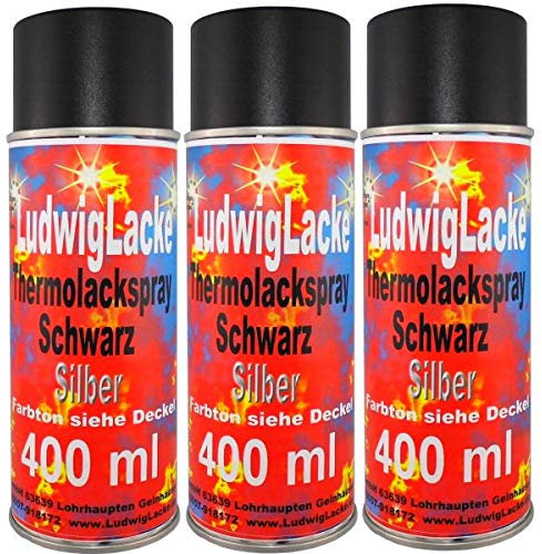 LudwigLacke 3 x Spraydosen 400ml Thermolack Silber bis 800 Grad Autolack
