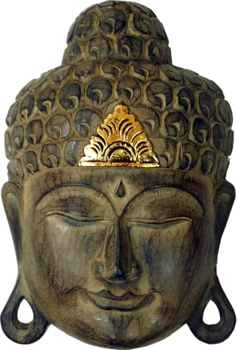 Guru-Shop Maschera di Buddha Intagliata con Decorazione in Oro, Decorazione Murale, Decorazione Murale Etno in Legno di Balsa, Dimensioni: 35 cm, Buddha