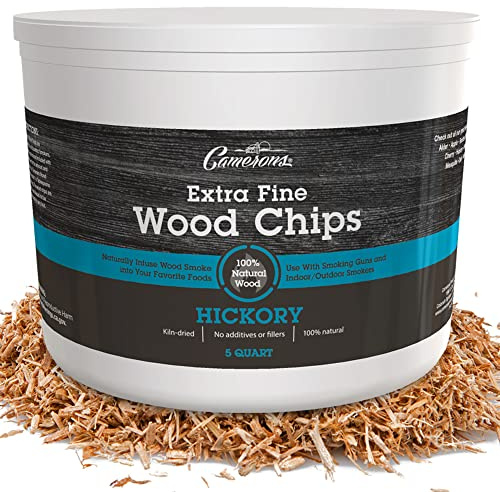 Camerons All Natural Extra Fine Hickory BBQ Wood Chips for Smokers (5 Quart, 4.731L) Kiln Dried Wood Sawdust Shavings for Cocktail Smoking Guns, Stovetop Smokers, Smoke Boxes - Barbecue Grilling Gifts