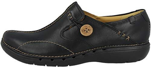 Clarks Womens Un Loop Loafers, Black Leather, 3 UK