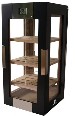 GERMANUS Turricula Humidor con Digital igrometro e GERMANUS cristallo umidificatore in Nero